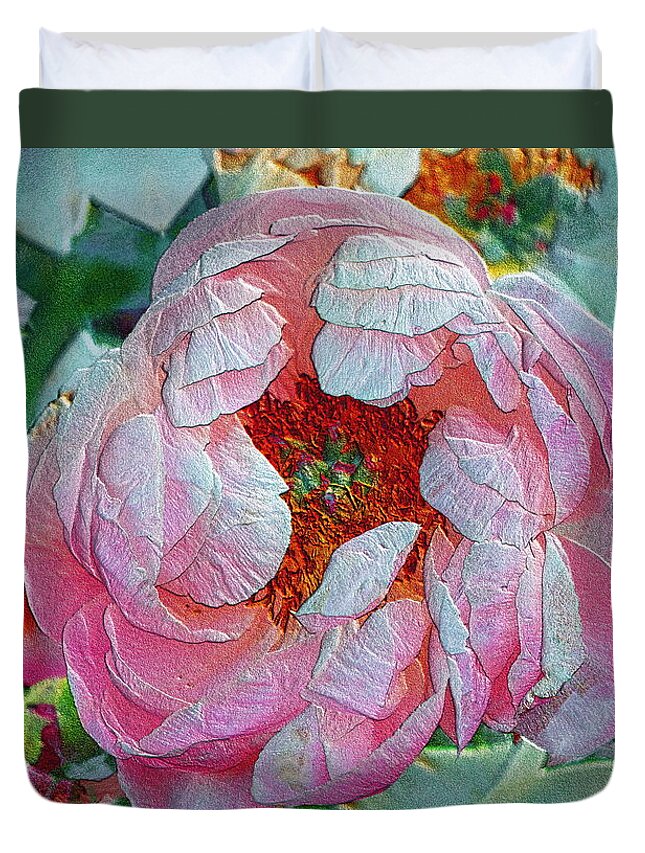 Pink Peony Duvet Cover featuring the photograph Pink Peony in Golden Light by Sea Change Vibes