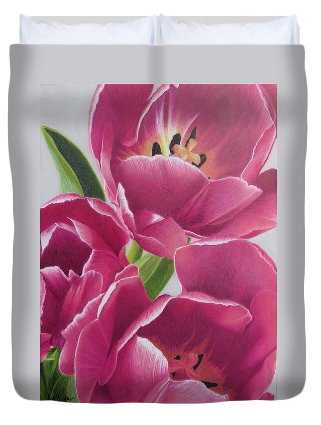 Tulips Duvet Cover featuring the drawing Pink Petals by Kelly Speros