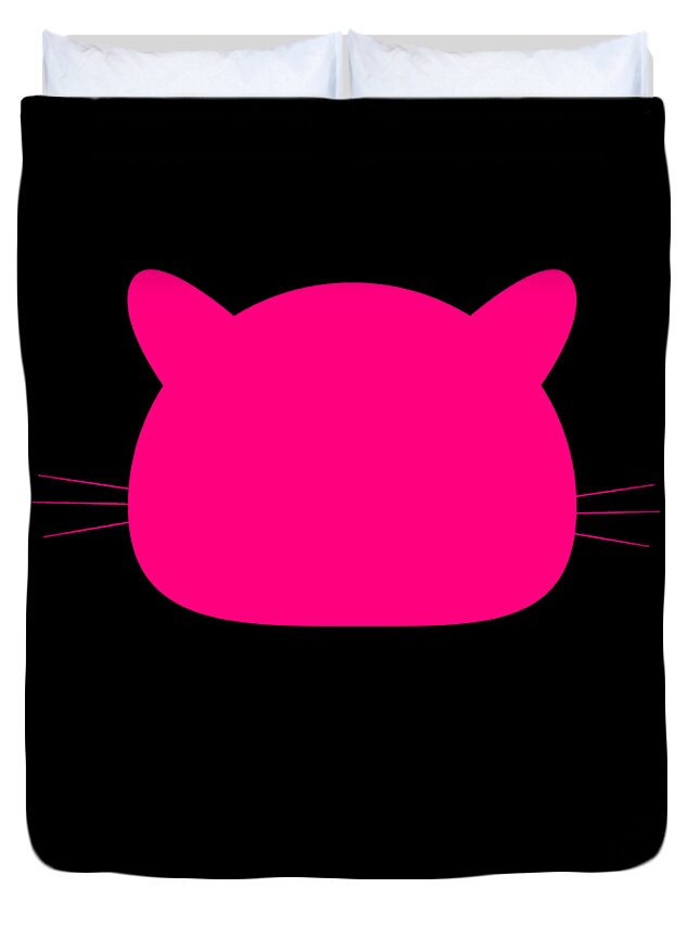 Funny Duvet Cover featuring the digital art Pink Pussy Cat Pusshyhat by Flippin Sweet Gear