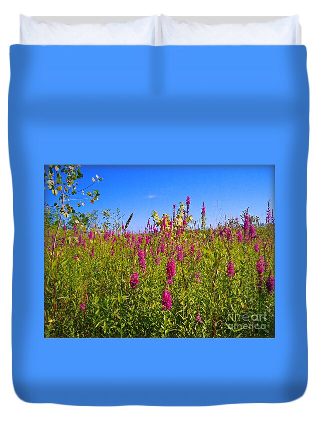 Fox Gloves Duvet Cover featuring the photograph Pink Summer Flowers In The Prairie - Fox Gloves by Frank J Casella