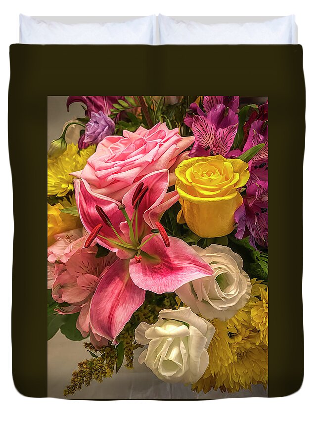 Flower Duvet Cover featuring the photograph Pink Tiger Lily and Company by Ginger Stein