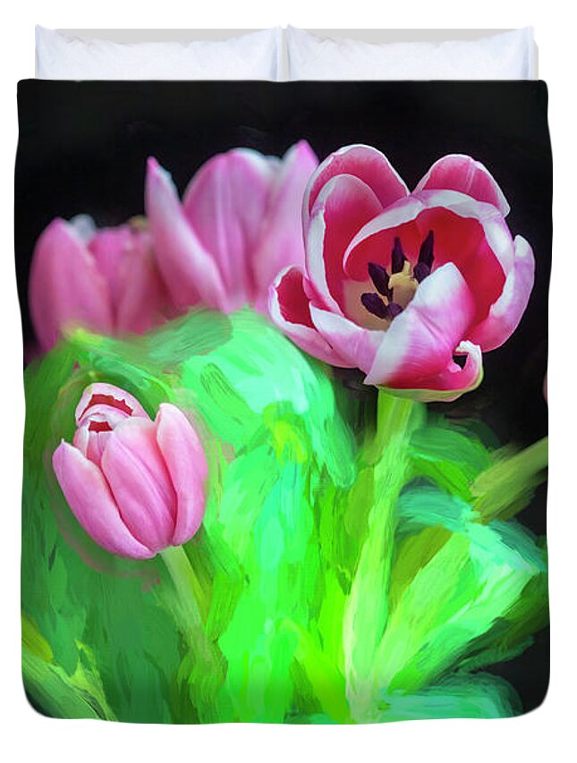 Tulips Duvet Cover featuring the photograph Pink Tulips Pink Impression X1043 by Rich Franco