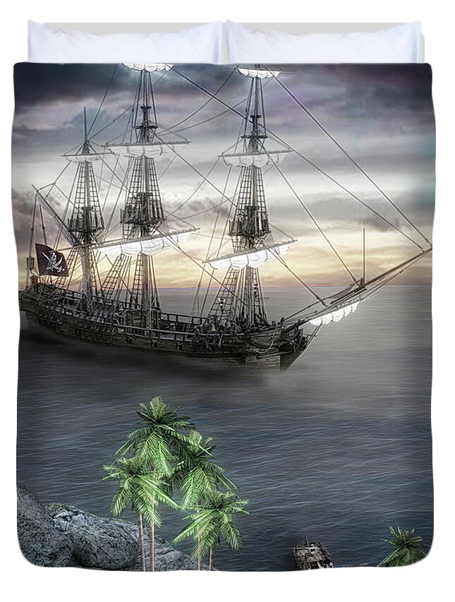 Wooden Ship Duvet Cover featuring the digital art Pirate Cove by Michael Cleere