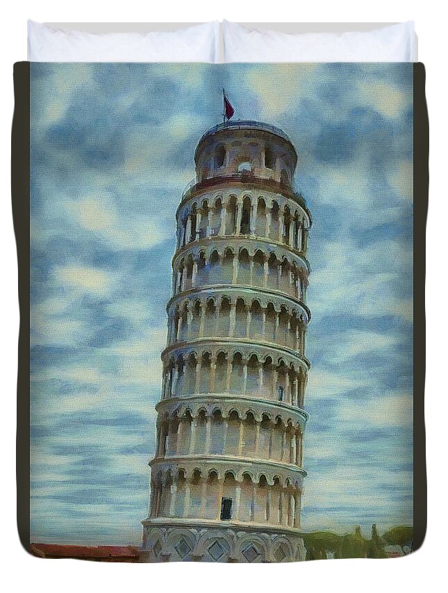 Leaning Duvet Cover featuring the painting Pisa by Jeffrey Kolker