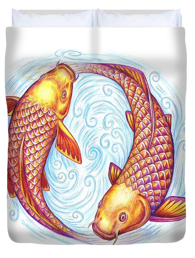 Pisces Duvet Cover featuring the drawing Pisces by Rebecca Wang