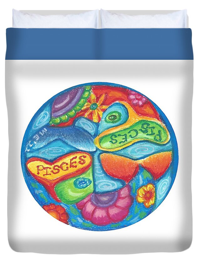 Pisces Duvet Cover featuring the painting Pisces Talavera Style by Monica Resinger