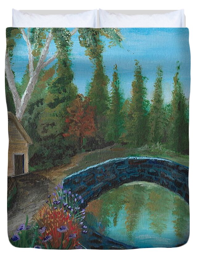Woods Duvet Cover featuring the painting Place in the woods by David Bigelow