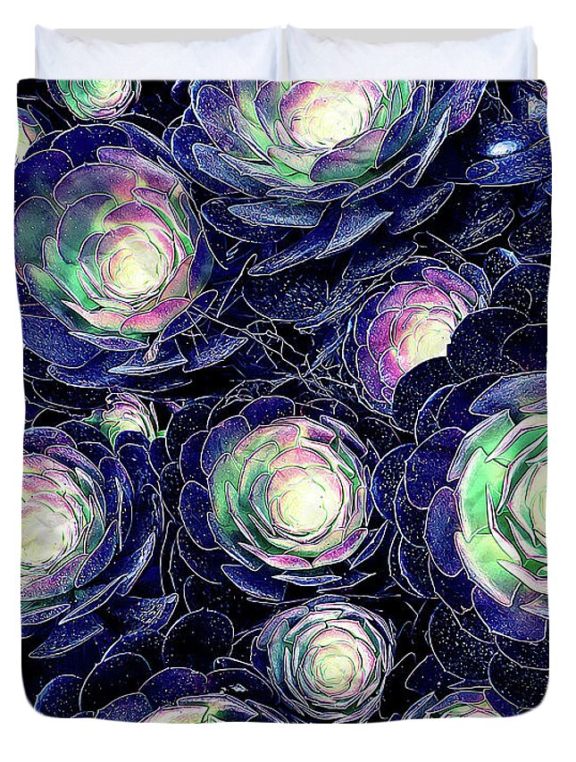 Plants Duvet Cover featuring the digital art Plant Life At Night by Phil Perkins