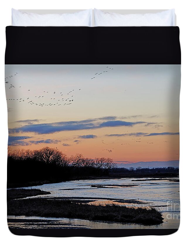 Platte River Duvet Cover featuring the photograph Platte River at Dusk in Spring by Natural Focal Point Photography