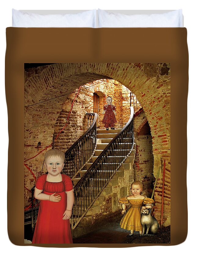  Duvet Cover featuring the mixed media Play House by Lorena Cassady