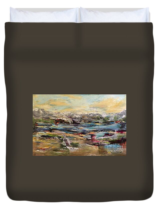 Fine Art Duvet Cover featuring the painting Playful Spring by Maria Karlosak