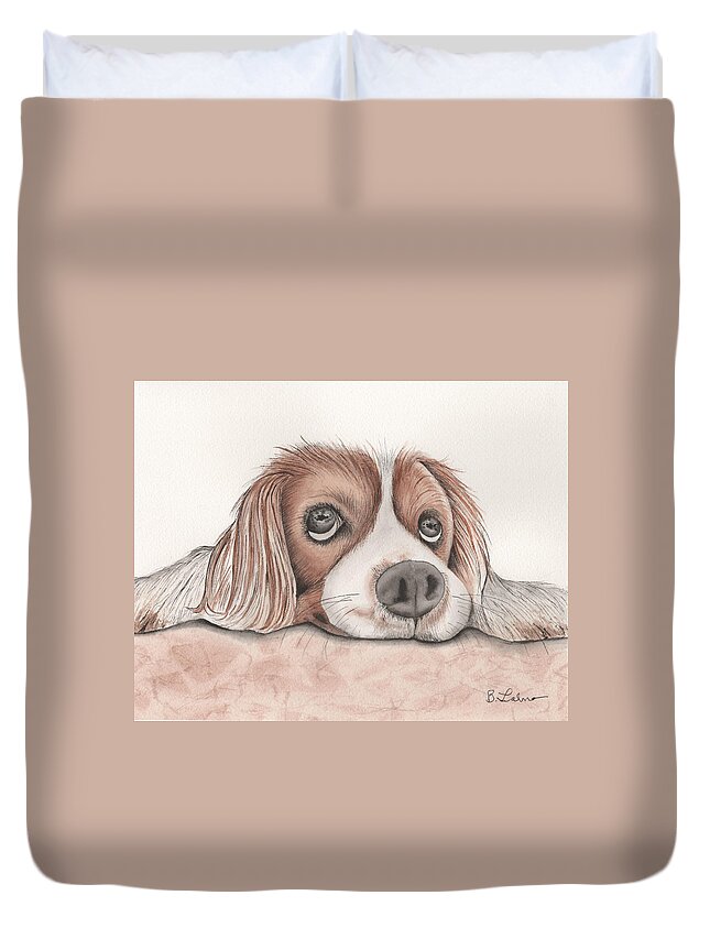 Puppy Painting Duvet Cover featuring the painting Please Take Me Home With You by Bob Labno