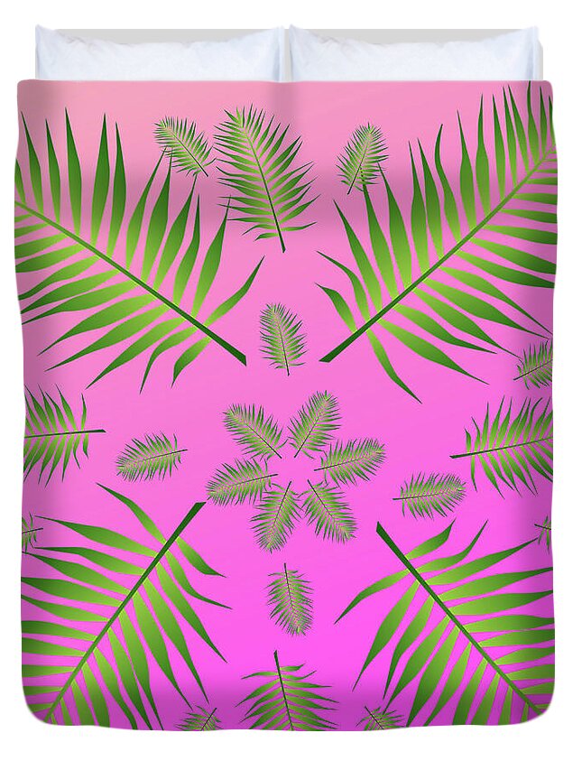 Palm Duvet Cover featuring the digital art Plethora of Palm Leaves 15 on a Pink Gradient by Ali Baucom