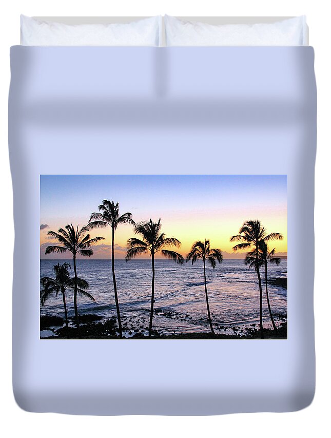 Hawaii Duvet Cover featuring the photograph Poipu Palms at Sunset by Robert Carter