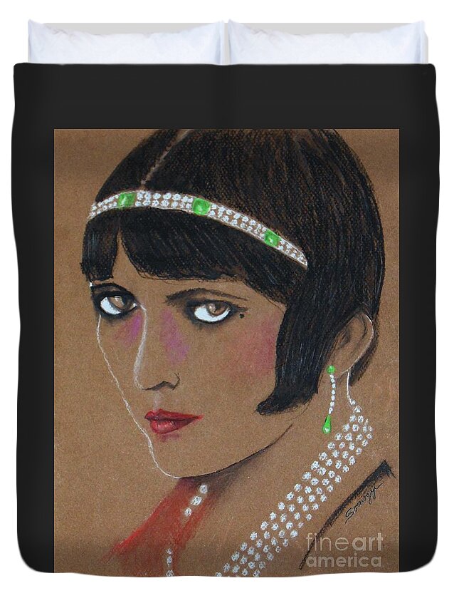 Pola Negri Duvet Cover featuring the drawing Pola Negri by Jayne Somogy