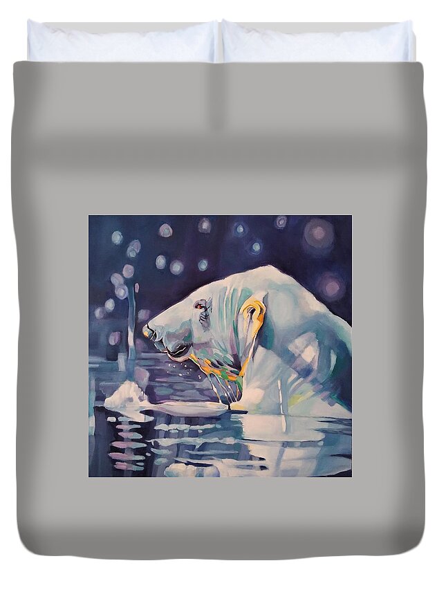 Polar Bear Duvet Cover featuring the painting Polar Chill by Jean Cormier