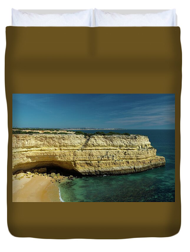 Algarve Duvet Cover featuring the photograph Polarized Deserta Beach Scene in Algarve by Angelo DeVal