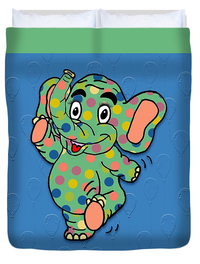 Children's Art Duvet Cover featuring the digital art Polka Dot Elephant by Kelly Mills