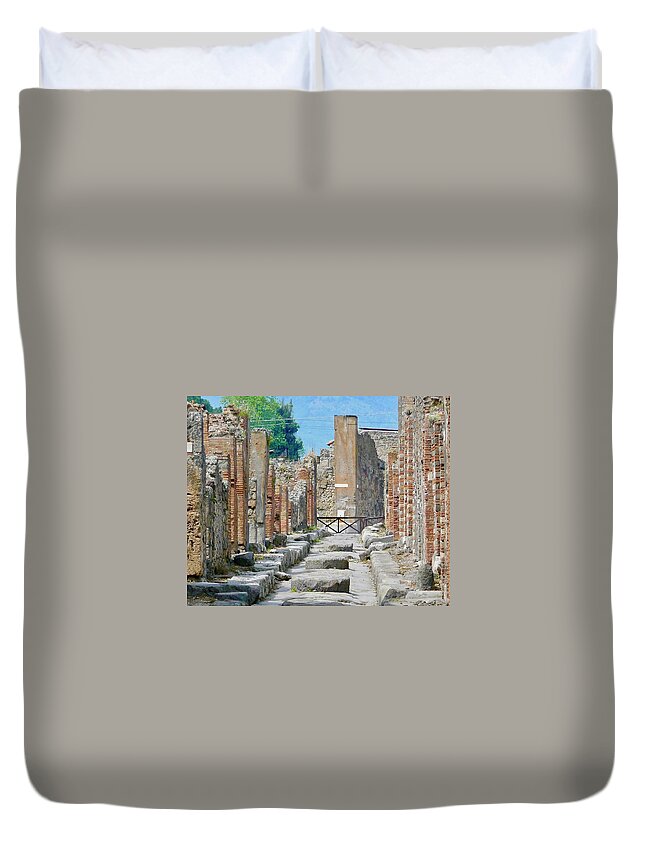 Pompeii Duvet Cover featuring the photograph Pompeii Stepping Stones by Joy Buckels