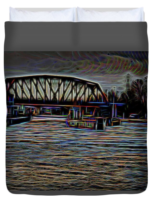 Ponquogue Duvet Cover featuring the digital art Ponquogue Bridge by Richard Worthington
