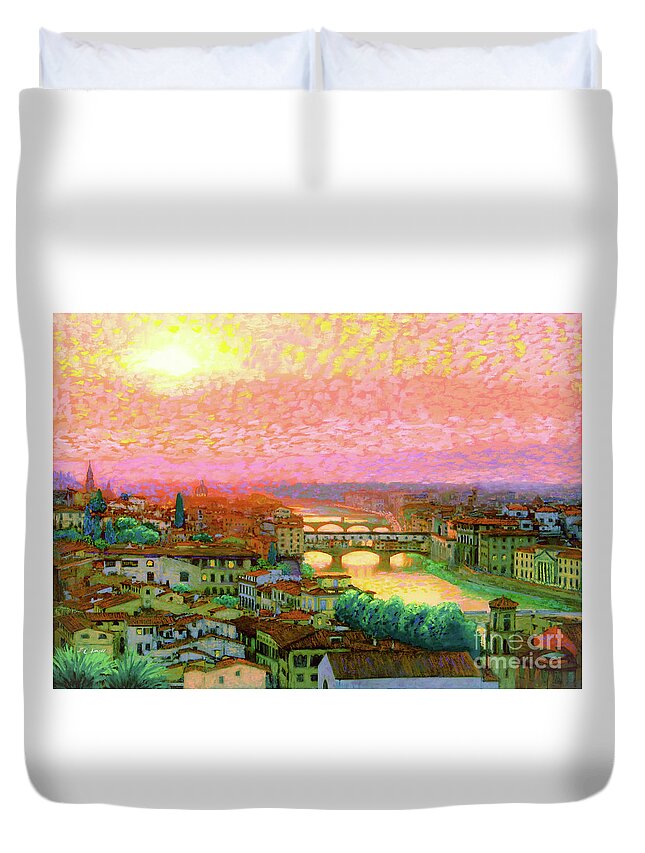 Italy Duvet Cover featuring the painting Ponte Vecchio Sunset Florence by Jane Small