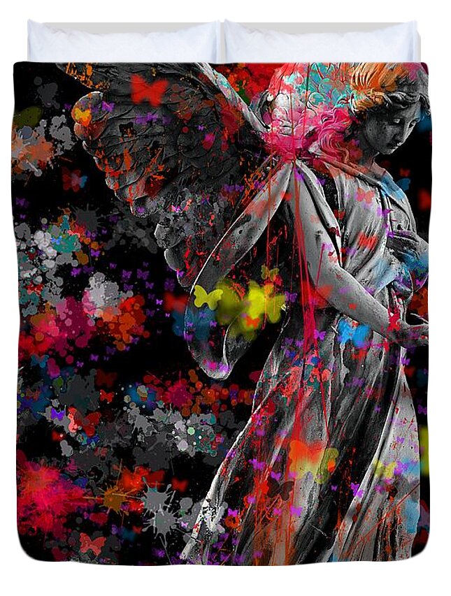 Pop Art Duvet Cover featuring the digital art Pop Art Angel by Marianna Mills