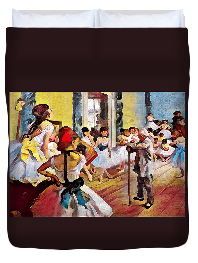 Edgar Degas Duvet Cover featuring the painting Pop Degas The Dance Class by Tony Rubino