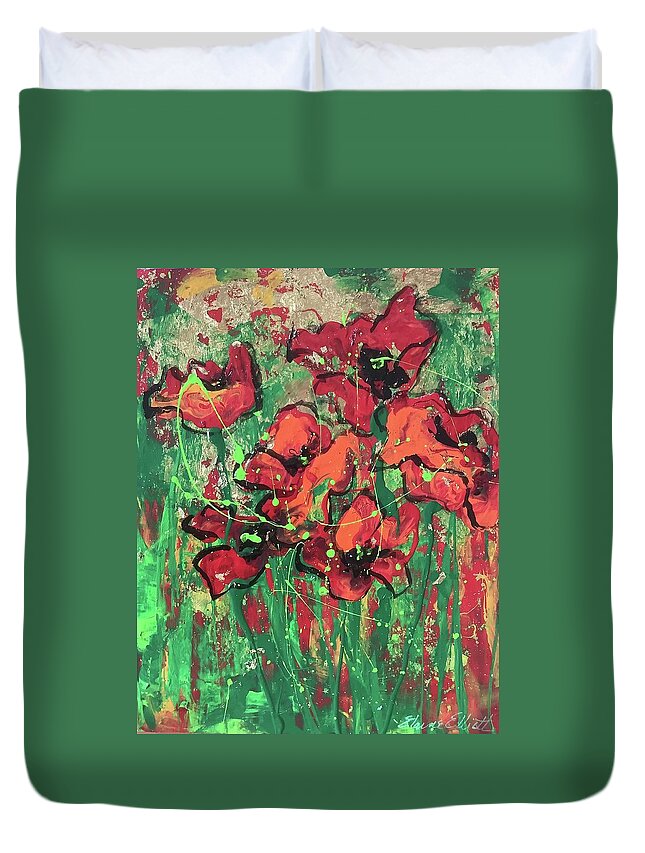 Poppies Duvet Cover featuring the painting Poppies in the Sun by Elaine Elliott