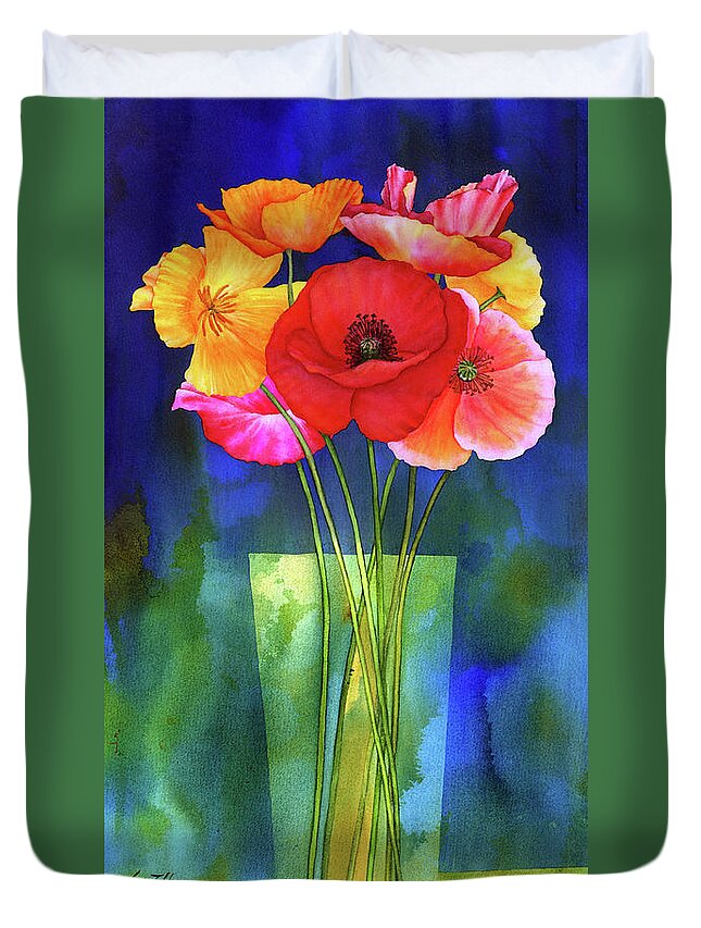 Poppy Duvet Cover featuring the painting Poppies in Vase by Hailey E Herrera