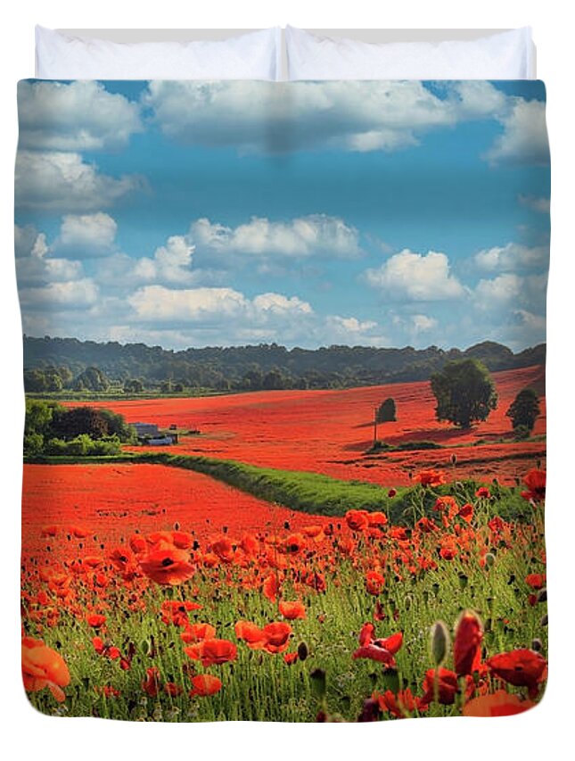 Landscape Duvet Cover featuring the photograph Poppy field 9 by Remigiusz MARCZAK
