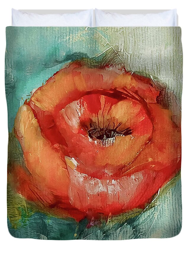 Poppy Duvet Cover featuring the painting Poppy Perfection IV by Lisa Kaiser