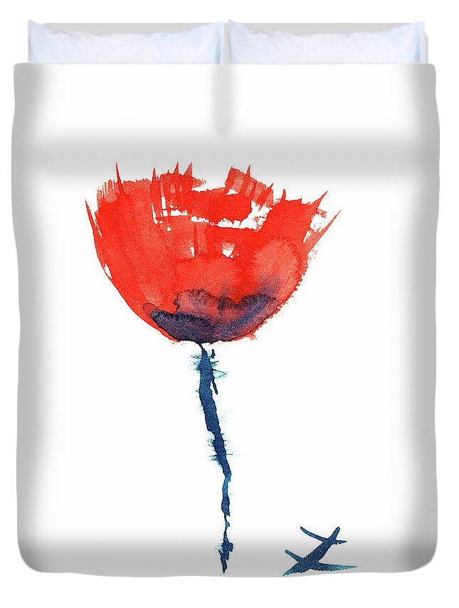 Red Poppy Duvet Cover featuring the painting Poppy by Zaira Dzhaubaeva