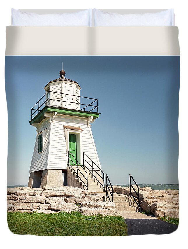 Port Clinton Lighthouse Duvet Cover featuring the photograph Port Clinton Lighthouse Up Close 1 by Marianne Campolongo