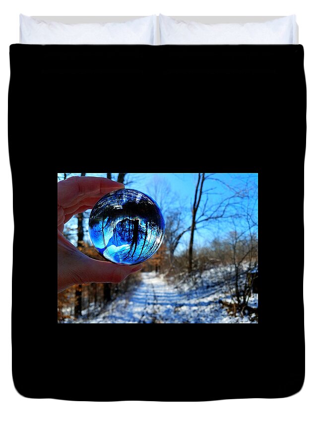 Crystal Ball Duvet Cover featuring the photograph Portal - Winter Trail by Amanda Rae