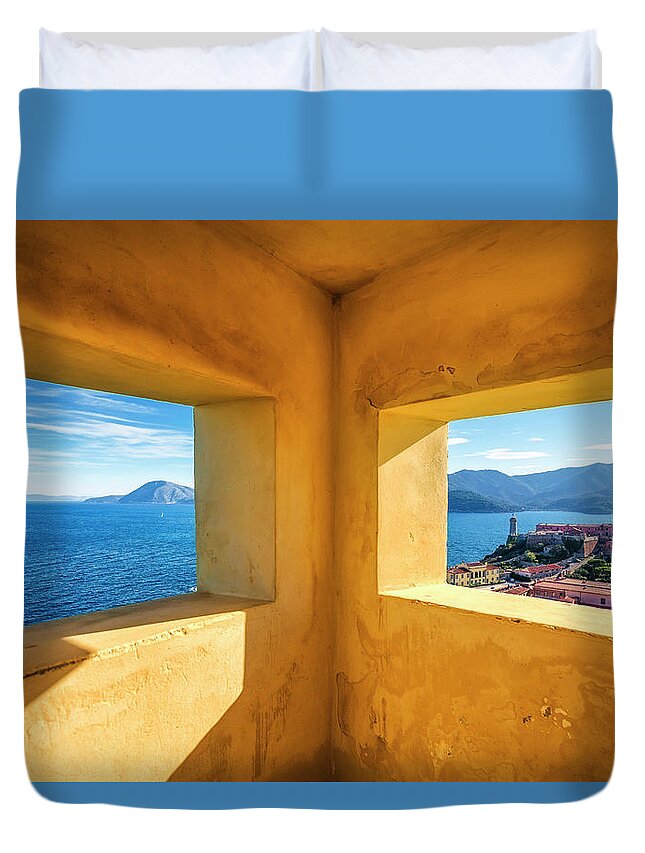 Elba Duvet Cover featuring the photograph Portoferraio from old windows. Elba island by Stefano Orazzini