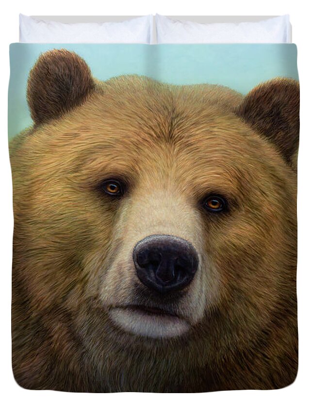 Bear Duvet Cover featuring the painting Portrait of a Grizzly by James W Johnson