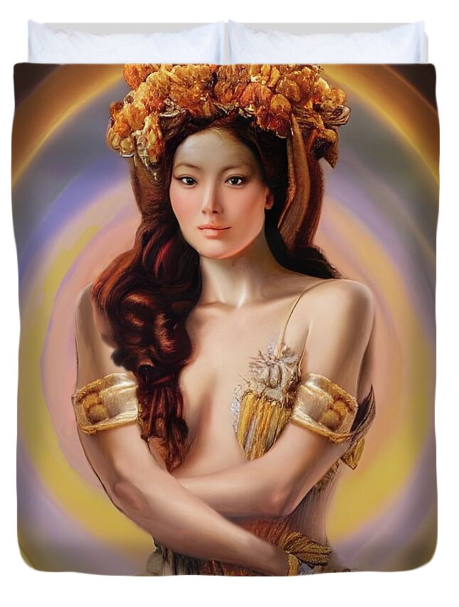 Beauty Duvet Cover featuring the digital art Portrait of a Moontime Goddess by Annalisa Rivera-Franz