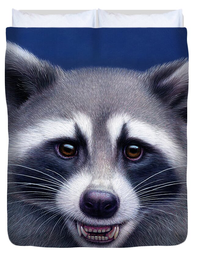 Raccoon Duvet Cover featuring the painting Portrait of a Raccoon by James W Johnson