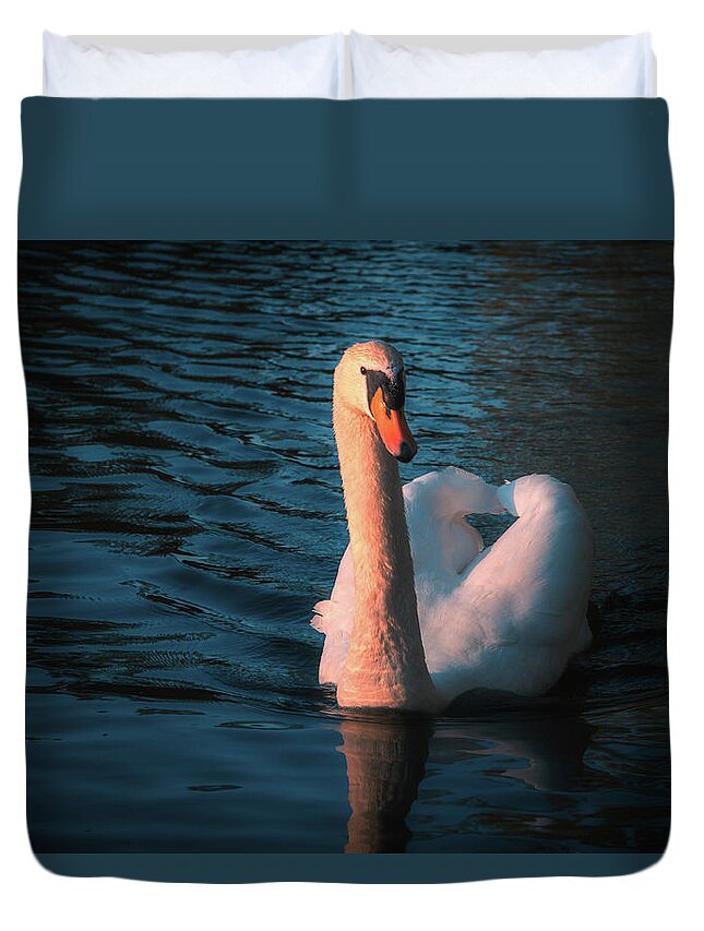 Stratford Duvet Cover featuring the photograph Portrait of a swan on the Avon... by Jay Smith
