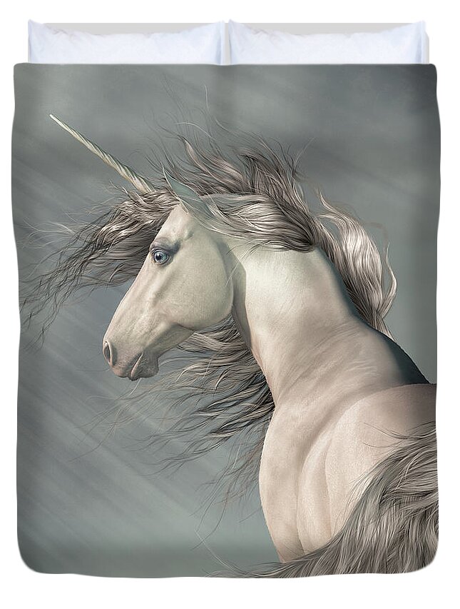 Unicorn Duvet Cover featuring the digital art Portrait of a Unicorn by Daniel Eskridge