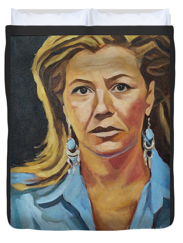 Oil Duvet Cover featuring the painting Portrait of my wife by Pablo Avanzini