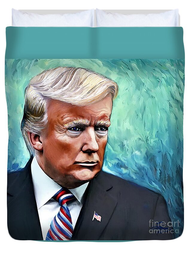 Political Art Duvet Cover featuring the digital art Portrait President Donald J Trump by Stacey Mayer