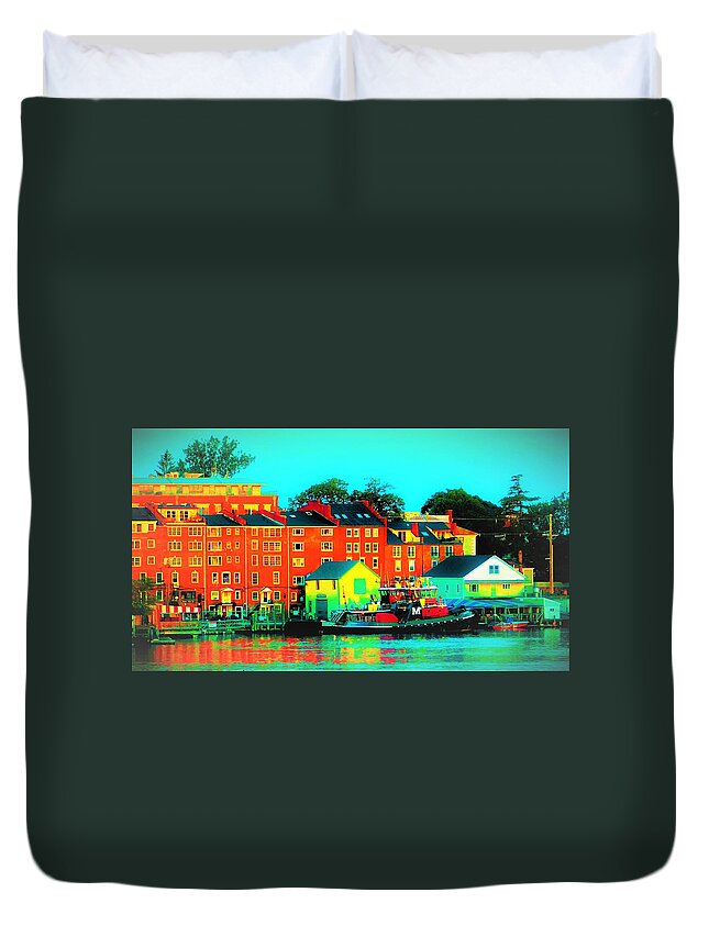 Portsmouth Nh Tugboat Sunrise Duvet Cover featuring the photograph Portsmouth NH Tugboat Sunrise by THERESA Nye