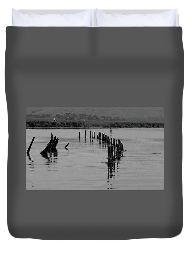 Water Duvet Cover featuring the photograph Posts in the Water in a Circular Pattern by James C Richardson