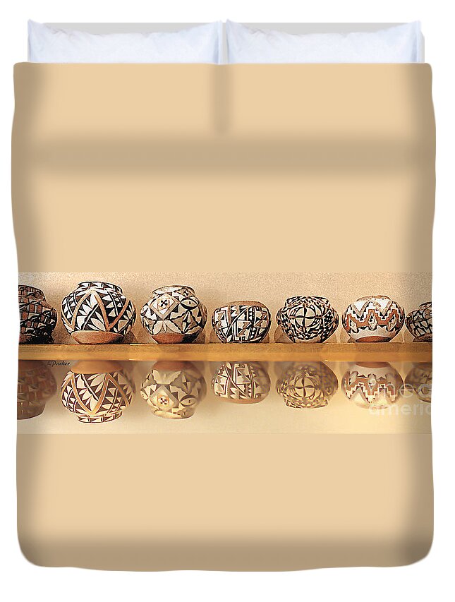Clay Pots Duvet Cover featuring the photograph Pots Reflected by Linda Parker