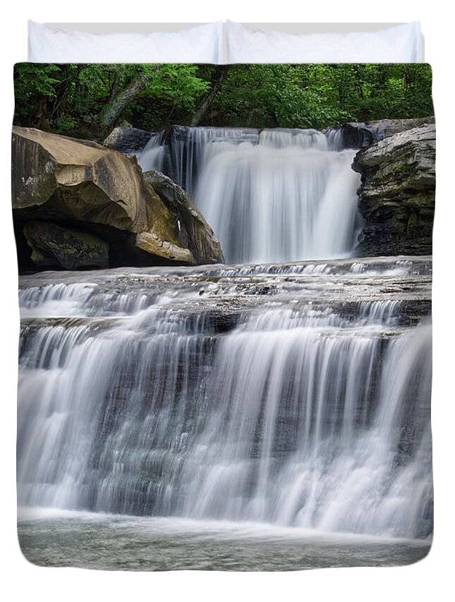 Waterfall Duvet Cover featuring the photograph Potter's Falls 13 by Phil Perkins