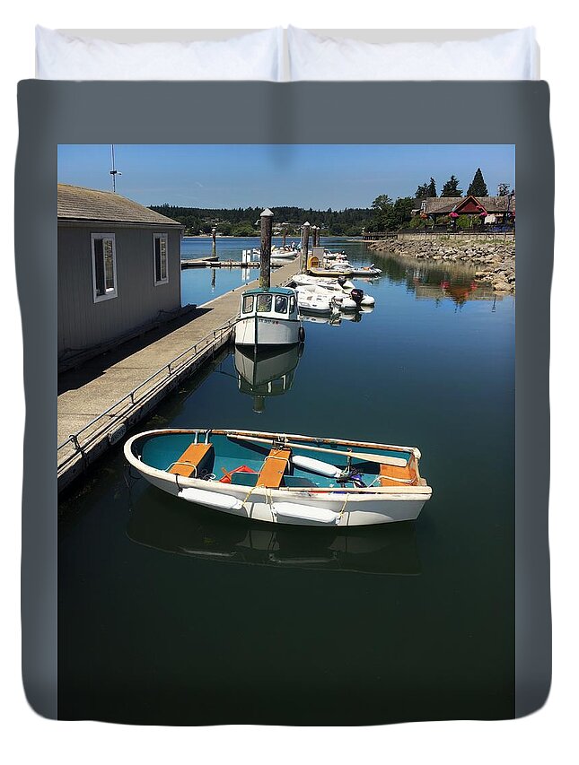 Boat Duvet Cover featuring the photograph Poulsbo Dinghy by Jerry Abbott