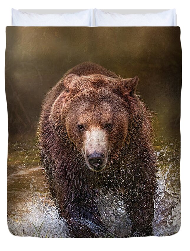 Grizzly Duvet Cover featuring the digital art Power of the Grizzly by Nicole Wilde