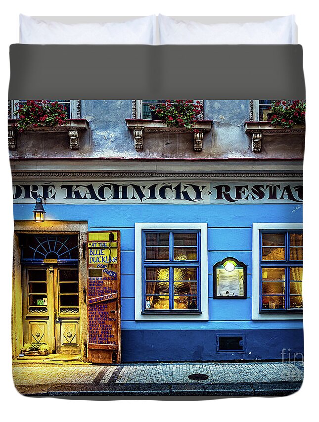 Prague Restaurant Duvet Cover featuring the photograph Old Prague Restaurant by M G Whittingham