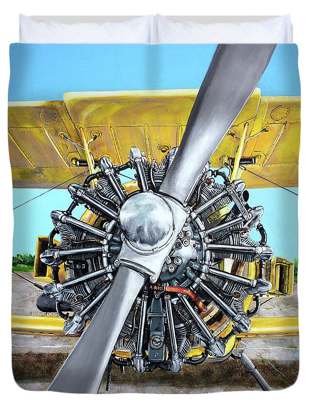 Airplane Duvet Cover featuring the painting Pratt and Whitney 985 by Karl Wagner